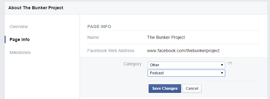 Changing Facebook Page Category to Podcast